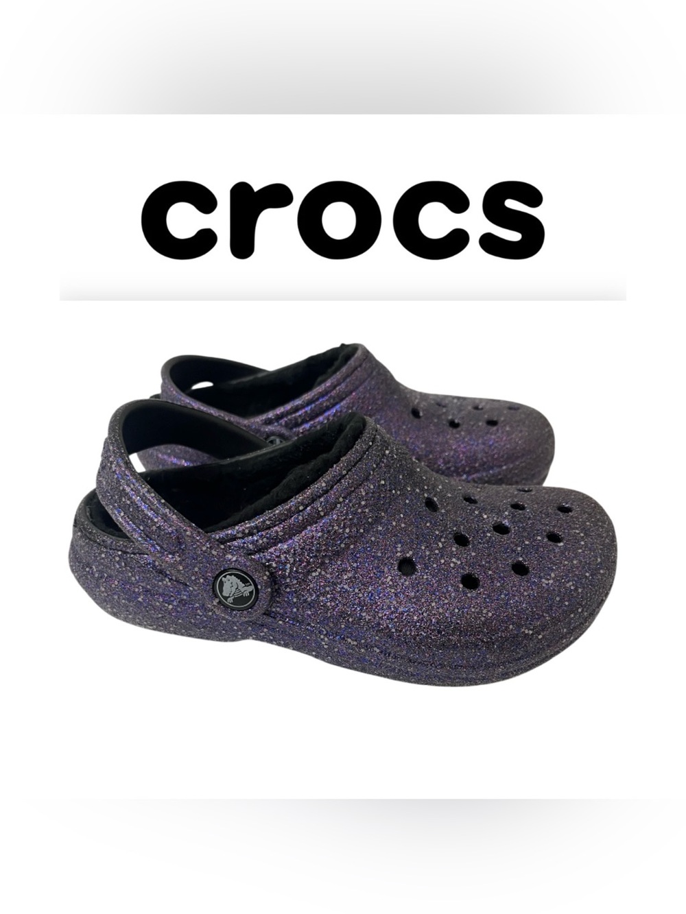 CROCS - Kids Girls Size 1 (J1) Sparkling Purple with Fuzzy Lining